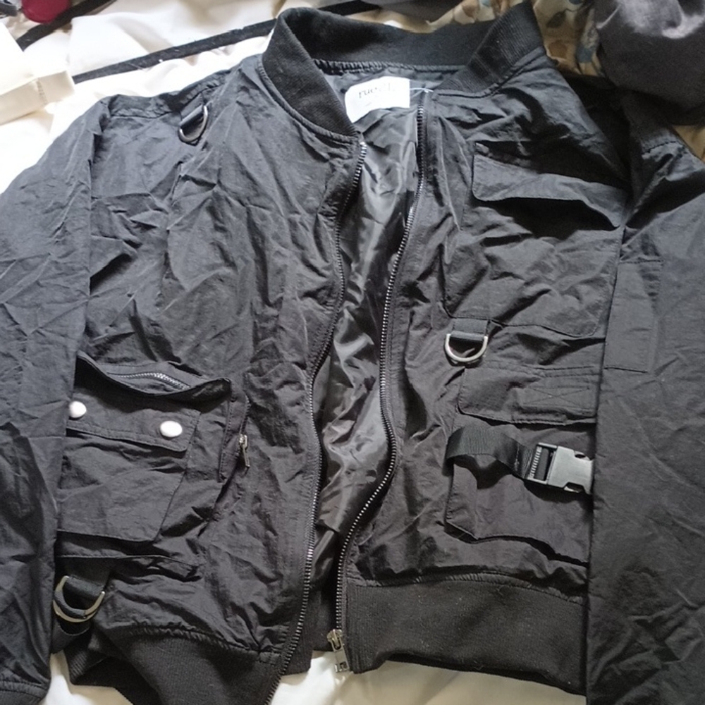 Rue21 Black Bomber Jacket with Utility Design